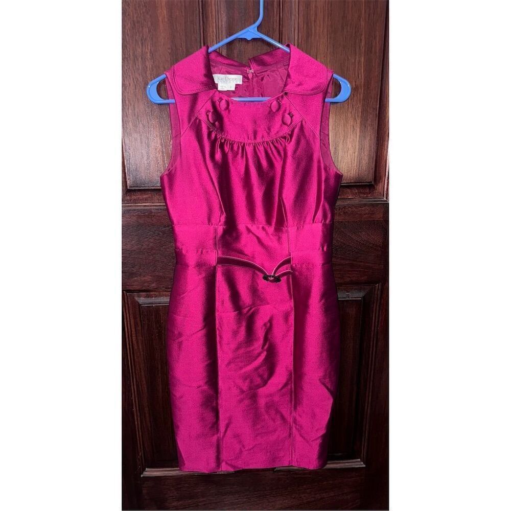 Kay Unger Women's Size 6 Pink Silk Taffeta A-Line Dress Midi Cocktail Party